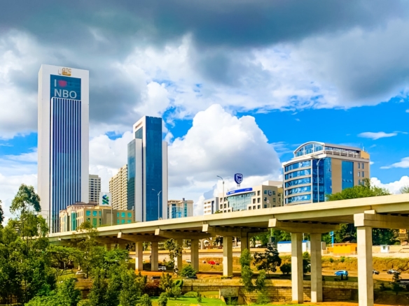 a bridge with a city in the background