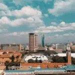 a view of a city with tall buildings